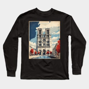 Cathedrale De Notre Dame France Tourism Vintage Poster Long Sleeve T-Shirt